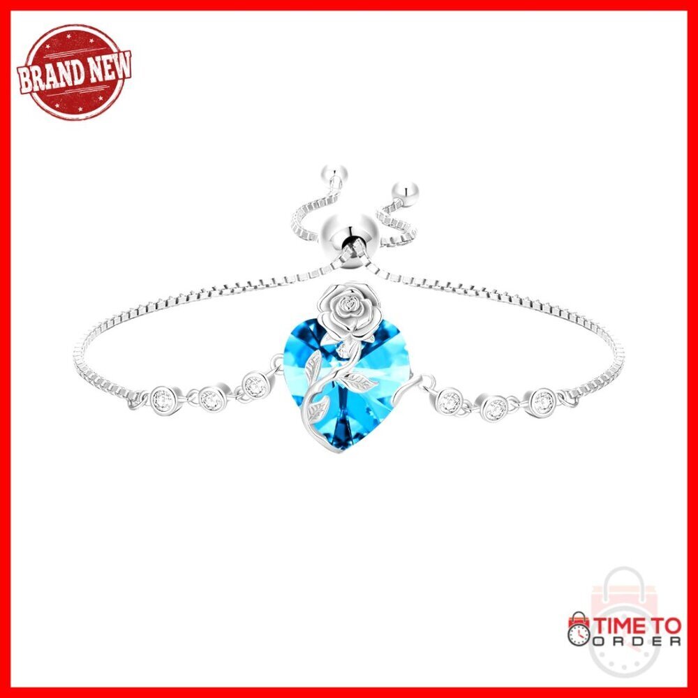 Sterling Silver Rose Flower Heart Tennis Bracelet with Sapphire Birthstone